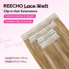 image:imageREECHO Clip in Hair Extensions  4PCS Lace Weft 14 Short Wavy Invisible Clip Ins Natural Soft Hairpieces for Women Golden Blonde With Highlights