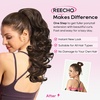 image:imageREECHO Ponytail Extension 18 inch Drawstring Ponytail Hair Extensions Long Curly Wavy Clip in Pony Tail Synthetic Hairpiece for Women Chocolate Brown with Highlights
