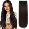 image:imageREECHO 28 Straight Long 4 PCS Set Thick Clip in on Hair Extensions Dark Ash BlondeDark Brown with Little Reddish  Straight