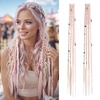 image:imageREECHO Clip in Braid Hair Extensions for Women 16 Boho Dreadlock Clip in Braids with Beads amp Charms 2PCS Handmade Synthetic Braided Hairpieces for Cosplay Daily Styling Dark Brown MixMixed Pink  Blonde
