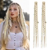 image:imageREECHO Clip in Braid Hair Extensions for Women 16 Boho Dreadlock Clip in Braids with Beads amp Charms 2PCS Handmade Synthetic Braided Hairpieces for Cosplay Daily Styling Dark Brown MixLight Blonde