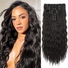 image:imageREECHO Clip in Hair Extensions 5PCS 24 Beach Wavy Invisible Lace WeftsBlack Brown