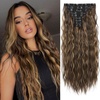 image:imageREECHO Clip in Hair Extensions 5PCS 24 Beach Wavy Invisible Lace WeftsDark Brown with Highlights