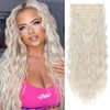 image:imageREECHO Clip in Hair Extensions 5PCS 24 Beach Wavy Invisible Lace WeftsPlatinum Blonde