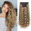 image:imageREECHO Curly Clip in Hair Extensions 4PCS 24 inch Long Hair Extensions Clip ins Lace Weft Natural Hairpieces for Women Daily Light Brown with Blonde HighlightsLight Brown with Blonde Highlights