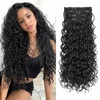 image:imageREECHO Curly Clip in Hair Extensions 4PCS 24 inch Long Hair Extensions Clip ins Lace Weft Natural Hairpieces for Women Daily Light Brown with Blonde HighlightsNatural Black