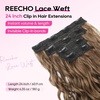 image:imageREECHO Curly Clip in Hair Extensions 4PCS 24 inch Long Hair Extensions Clip ins Lace Weft Natural Hairpieces for Women Daily Light Brown with Blonde HighlightsLight Brown