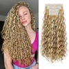 image:imageREECHO Curly Clip in Hair Extensions 4PCS 24 inch Long Hair Extensions Clip ins Lace Weft Natural Hairpieces for Women Daily Light Brown with Blonde HighlightsMedium Blonde with Highlights
