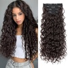 image:imageREECHO Curly Clip in Hair Extensions 4PCS 24 inch Long Hair Extensions Clip ins Lace Weft Natural Hairpieces for Women Daily Light Brown with Blonde HighlightsDark Reddish Brown