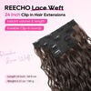 image:imageREECHO Curly Clip in Hair Extensions 4PCS 24 inch Long Hair Extensions Clip ins Lace Weft Natural Hairpieces for Women Daily Light Brown with Blonde HighlightsDark Chocolate Brown