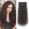 image:imageREECHO Curly Clip in Hair Extensions 4PCS 24 inch Long Hair Extensions Clip ins Lace Weft Natural Hairpieces for Women Daily Light Brown with Blonde HighlightsChocolate Brown