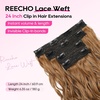 image:imageREECHO Curly Clip in Hair Extensions 4PCS 24 inch Long Hair Extensions Clip ins Lace Weft Natural Hairpieces for Women Daily Light Brown with Blonde HighlightsStrawberry Blonde
