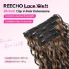 image:imageREECHO Curly Clip in Hair Extensions 4PCS 24 inch Long Hair Extensions Clip ins Lace Weft Natural Hairpieces for Women Daily Light Brown with Blonde HighlightsChocolate Brown with Chestnut Highlights