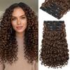 image:imageREECHO Curly Hair Extensions  4PCS 18 GoGo Curly Clip in Hair Extensions 100 Super Protein Hairpieces with Invisible Lace Weft Silky Soft Natural Look for Women  Chocolate Brown with Lighter EndsGolden Brown