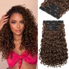 image:imageREECHO Curly Hair Extensions  4PCS 18 GoGo Curly Clip in Hair Extensions 100 Super Protein Hairpieces with Invisible Lace Weft Silky Soft Natural Look for Women  Chocolate Brown with Lighter EndsGolden Brown