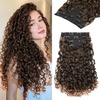 image:imageREECHO Curly Hair Extensions  4PCS 18 GoGo Curly Clip in Hair Extensions 100 Super Protein Hairpieces with Invisible Lace Weft Silky Soft Natural Look for Women  Chocolate Brown with Lighter EndsMixed Warm Brown with Light Ends