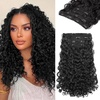 image:imageREECHO Curly Hair Extensions  4PCS 18 GoGo Curly Clip in Hair Extensions 100 Super Protein Hairpieces with Invisible Lace Weft Silky Soft Natural Look for Women  Chocolate Brown with Lighter EndsNatural Black