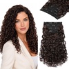 image:imageREECHO Curly Hair Extensions  4PCS 18 GoGo Curly Clip in Hair Extensions 100 Super Protein Hairpieces with Invisible Lace Weft Silky Soft Natural Look for Women  Chocolate Brown with Lighter EndsDark Brown