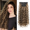 image:imageREECHO Curly Hair Extensions 4PCS 16 inch Clip in Hair Extensions Lace Weft Short Curly Hair Extension Clip Ins Invisible Natural Hairpieces for Women Light Brown with Blonde HighlightsChocolate Brown with Highlights