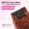 image:imageREECHO Curly Hair Extensions 4PCS 16 inch Clip in Hair Extensions Lace Weft Short Curly Hair Extension Clip Ins Invisible Natural Hairpieces for Women Light Brown with Blonde HighlightsCopper Red