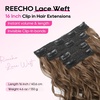 image:imageREECHO Curly Hair Extensions 4PCS 16 inch Clip in Hair Extensions Lace Weft Short Curly Hair Extension Clip Ins Invisible Natural Hairpieces for Women Light Brown with Blonde HighlightsLight Brown