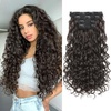 image:imageREECHO Curly Hair Extensions 4PCS 16 inch Clip in Hair Extensions Lace Weft Short Curly Hair Extension Clip Ins Invisible Natural Hairpieces for Women Light Brown with Blonde HighlightsOff Black