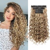 image:imageREECHO Curly Hair Extensions 4PCS 16 inch Clip in Hair Extensions Lace Weft Short Curly Hair Extension Clip Ins Invisible Natural Hairpieces for Women Light Brown with Blonde HighlightsLight Brown with Blonde Highlights