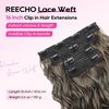 image:imageREECHO Curly Hair Extensions 4PCS 16 inch Clip in Hair Extensions Lace Weft Short Curly Hair Extension Clip Ins Invisible Natural Hairpieces for Women Light Brown with Blonde HighlightsOmbre Brown