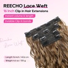 image:imageREECHO Curly Hair Extensions 4PCS 16 inch Clip in Hair Extensions Lace Weft Short Curly Hair Extension Clip Ins Invisible Natural Hairpieces for Women Light Brown with Blonde HighlightsDark Brown to Light Brown