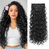 image:imageREECHO Curly Hair Extensions 4PCS 16 inch Clip in Hair Extensions Lace Weft Short Curly Hair Extension Clip Ins Invisible Natural Hairpieces for Women Light Brown with Blonde HighlightsNatural Black