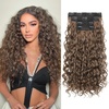 image:imageREECHO Curly Hair Extensions 4PCS 16 inch Clip in Hair Extensions Lace Weft Short Curly Hair Extension Clip Ins Invisible Natural Hairpieces for Women Light Brown with Blonde HighlightsLight Brown
