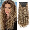 image:imageREECHO Curly Hair Extensions 4PCS 16 inch Clip in Hair Extensions Lace Weft Short Curly Hair Extension Clip Ins Invisible Natural Hairpieces for Women Light Brown with Blonde HighlightsLight Brown with Blonde Highlights