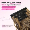 image:imageREECHO Curly Hair Extensions 4PCS 16 inch Clip in Hair Extensions Lace Weft Short Curly Hair Extension Clip Ins Invisible Natural Hairpieces for Women Light Brown with Blonde HighlightsDark Brown with Highlights