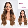 image:imageREECHO Long Side Air Bangs Wavy Curly Clip in Curtain Bangs Front Side Bangs FaceFraming Highlights for Women Daily Use 2 PCS Set Long TemplesLight Brown