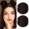 image:imageREECHO Space Bun Hair Pieces 2 PCS Mini Claw Clip in Messy amp Cat Ears Fake Hair Bun Extensions HB001 Wig Accessory Updo Hairpieces for Women Pack of 235 Wavy Black BrownDark Brown