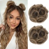 image:imageREECHO Space Bun Hair Pieces 2 PCS Mini Claw Clip in Messy amp Cat Ears Fake Hair Bun Extensions HB001 Wig Accessory Updo Hairpieces for Women Pack of 235 Wavy Black BrownLight Ash Brown with Highlights