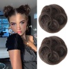 image:imageREECHO Space Bun Hair Pieces 2 PCS Mini Claw Clip in Messy amp Cat Ears Fake Hair Bun Extensions HB001 Wig Accessory Updo Hairpieces for Women Pack of 235 Wavy Black BrownCool Dark Brown