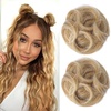 image:imageREECHO Space Bun Hair Pieces 2 PCS Mini Claw Clip in Messy amp Cat Ears Fake Hair Bun Extensions HB001 Wig Accessory Updo Hairpieces for Women Pack of 235 Wavy Black BrownGolden with Blonde Highlights