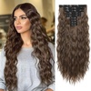 image:imageREECHO Clip in Hair Extensions 5PCS 24 Beach Wavy Invisible Lace WeftsChestnut Brown