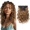 image:imageREECHO Curly Clip in Hair Extensions 4PCS 24 inch Long Hair Extensions Clip ins Lace Weft Natural Hairpieces for Women Daily Light Brown with Blonde HighlightsStrawberry Blonde
