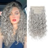 image:imageREECHO Curly Hair Extensions 4PCS 16 inch Clip in Hair Extensions Lace Weft Short Curly Hair Extension Clip Ins Invisible Natural Hairpieces for Women Light Brown with Blonde HighlightsSilver Grey