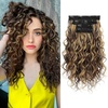 image:imageREECHO Curly Hair Extensions 4PCS 16 inch Clip in Hair Extensions Lace Weft Short Curly Hair Extension Clip Ins Invisible Natural Hairpieces for Women Light Brown with Blonde HighlightsDark Brown with Highlights