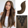 image:imageREECHO Hair Extensions 11PCS Clip in Hair Extensions 28 Long Straight hair extensions HE005 Natural Soft Synthetic Hairpieces for Women BlackDeep Brown with Highlights