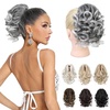 image:imageREECHO Ponytail Extension 9 Claw Clip in Short Curly Wavy Pony Hair Extension Jaw Clip on Pony Tail HP001 Hairpiece for Women  Chocolate Brown with HighlightsGrey with White Ends