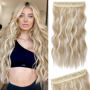 image:imageREECHO 24 1Pack 34 Full Head Curly Wave Clips in on Synthetic Hair Extensions HE008 Hairpieces for Women 5 Clips per PieceNatural BlackAsh Blonde with Highlights  Wavy