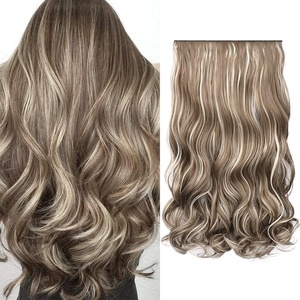 image:imageREECHO 24 1Pack 34 Full Head Curly Wave Clips in on Synthetic Hair Extensions HE008 Hairpieces for Women 5 Clips per PieceNatural BlackAsh Brown with Platium Highlights