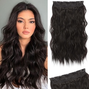 image:imageREECHO 24 1Pack 34 Full Head Curly Wave Clips in on Synthetic Hair Extensions HE008 Hairpieces for Women 5 Clips per PieceNatural BlackBlack Brown  Wavy