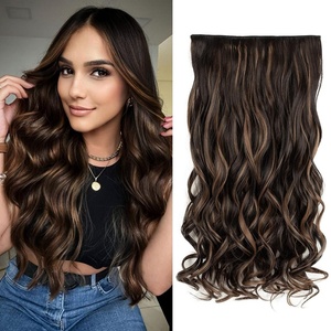 image:imageREECHO 24 1Pack 34 Full Head Curly Wave Clips in on Synthetic Hair Extensions HE008 Hairpieces for Women 5 Clips per PieceNatural BlackChocolate Brown with Highlights