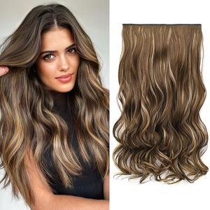 image:imageREECHO 24 1Pack 34 Full Head Curly Wave Clips in on Synthetic Hair Extensions HE008 Hairpieces for Women 5 Clips per PieceNatural BlackChocolate Brown with Blonde Highlights