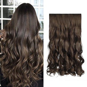 image:imageREECHO 24 1Pack 34 Full Head Curly Wave Clips in on Synthetic Hair Extensions HE008 Hairpieces for Women 5 Clips per PieceNatural BlackGinger Brown